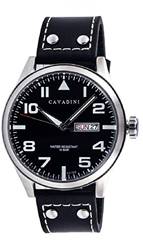 CAVADINI Stingray Herren-Armbanduhr Edelstahl mit Lederarmband (Silber)