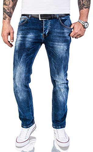 Rock Creek Herren Jeans Hose Regular Slim Stretch Jeans Herrenjeans Herrenhose Denim Stonewashed Basic Stretchhose Raw RC-2110A Dunkelblau W32 L32