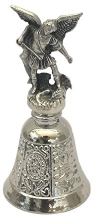 Glocke Liturgie - Statuette Der Heilige Erzengel Michael - Schutzengel zum Schutz vor Dämonen und bösen Geistern - Versilbertes Metall - h 7,5 cm