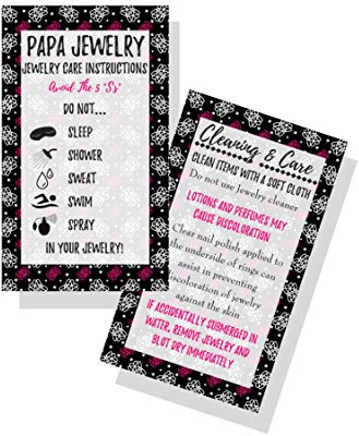 Tarjetas de limpieza y cuidado de joyas | Paquete de 250 | Instrucciones de cuidado de joyería Bling Queen | Diseño de corona rosa y blanca