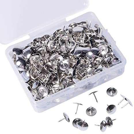 Egurs 400 stycken häftstift metall häftstift runda för kontor för att hänga upp anteckningar och bilder gör-det-själv (10 mm) silver
