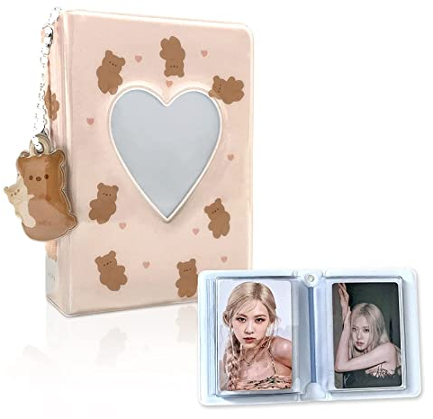 Kpop Photocard - Mini album fotografico, 40 tasche, porta carte fotografiche da 3 pollici, per carta fotografica da 3 pollici, per album fotografico da inserire con cuore d'amore, colore: marrone