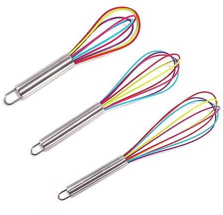 Frusta in silicone colorato 3 pezzi, frusta da cucina grande mini utensili da cucina medi, adatto per mescolare la pasta, mescolare la salsa, schiumare il latte