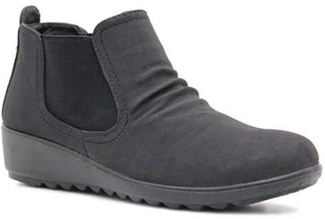Cushion Walk Womens Zip Up Ankle Boots Ladies Casual Smart Office Low Wedge Boots (Black Slip On, UK Footwear Size System, Adult, Women, Numeric, Medium, 5)
