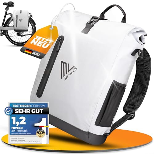 MIVELO - 3 in 1 Fahrradtasche - Rucksack - Schultertasche wasserdicht 100% PVC frei, mit Laptopfach, für Fahrrad Gepäckträger 1 STK (Vollreflektierend, 20L)