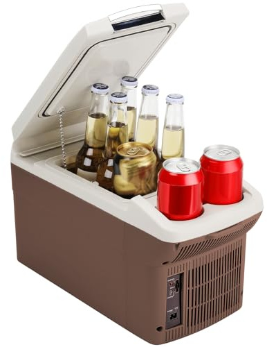 ICEROVER Réfrigérateur de voiture 12 V 6 L 4,4 °C ~ 60 °C, 12 V CC et 110 V AC, réfrigérateur électrique portable compact pour voiture, camping-car, camping (marron)