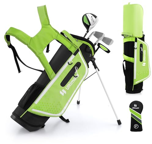 ULTIMATE Junior Complete Golf Club Set, 5-7 Years Old Kids Complete Golf Club Set w/ 205CC #3 Fairway Wood, #7#S Irons & Putter, Versatile Stand Bag, Kids Golf Stand Bag Set with Rain Hood