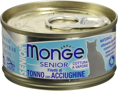 Monge Natural Superpremium Jelly per Gatto Senior con Filetti di Tonno e Alici. 12 LATTINE DA 80g CADAUNO