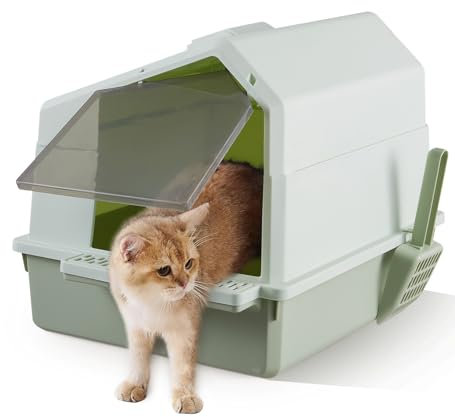Fellie Cat Litter Box with Lid, Splash-Proof, Easy to Clean, Large, Kitten Litter Tray for Cats/Small Pets