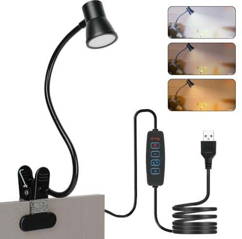 AMFUN Lampada da Lettura con Pinza, Lampada da Scrivania LED 360°Flessibile, 3 colore &10 Livelli di Luminosità Lampada da Lettura, USB Lampada LED per Libro Letto Tavolo