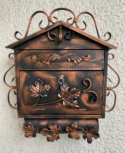 Briefkasten mit Zeitungsrolle Neue Model aus Schmiedeisen Antik Zaunbriefkasten Wandbriefkasten mit Zeitungsfach Kupfer