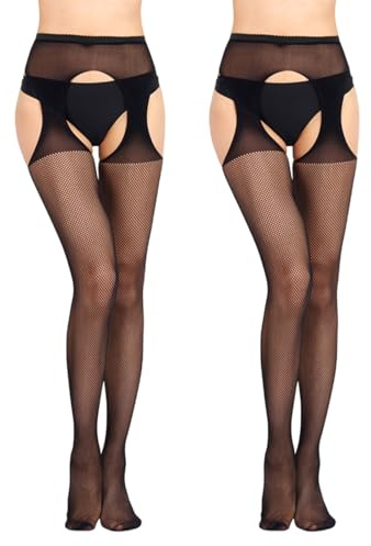 UILYNIU 2 Paia Donna Sexy Moda Elastico Vita Alta Collant, Calze a Rete, Vita Alta Calze per Reggicalze, Collant Giarrettiera Calze, Morbide Autoreggenti Nere con Reggicalze, Taglia Unica (Nero)