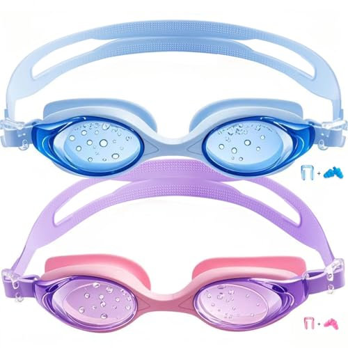 Schwimmbrille Kinder,ta2 Stück ucherbrille für Kinder Jungen Mädchen Junior, UV-Schutz Anti Nebel Kinder Schwimmbrille für Alter 3-14 Jahre (Lila-Blau)