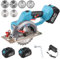 Scie circulaire électrique sans fil avec 2 batteries 21 V 3,0 Ah, scie circulaire compacte avec 6 lames pour bois, métal souple, coupes en plastique, poignée en caoutchouc, profondeur et angle