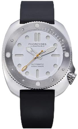 PHORCYDES PH-1 mekaniska 500 M dykarklockor NH35A automatisk rostfritt stål fodral lysande, Vit och blå lume