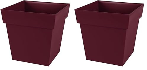 EDA - Pot de Fleur Carré Toscane 39 cm - Volume 38 L - 39 x 39 x H.39 cm - Rouge Bourgogne (Lot de 2)