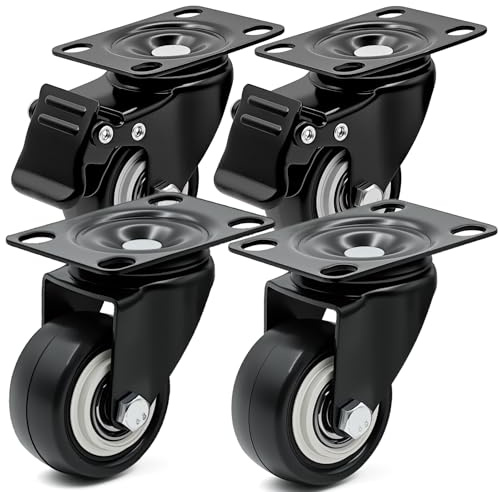 Gaodeding Heavy Duty Castors 4-Piece Set, Load Up to 240 Kg, 360° Swivel Rubber Trolley Wheels - Silent, Suitable for Cabinets, Shelves, Display Cases, Furniture (50mm & 2 with Brakes 2 Without)