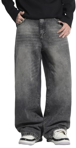 Zewool Mens Hip Hop Baggy Jeans Wide Leg Skater Jeans Casual Loose Denim Pants Y2k Skateboard Streetwear Straight Leg Relaxed Fit Classic Vintage Extreme Motion Jogging Joggers,D10 Grey,XL