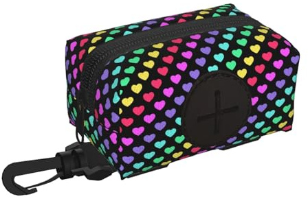 Soporte para bolsas de excremento de perro para correa, suave y ligero con estampado de corazones de arco iris, dispensador de rollos, cierre de gancho y bucle, accesorios para pasear perros con