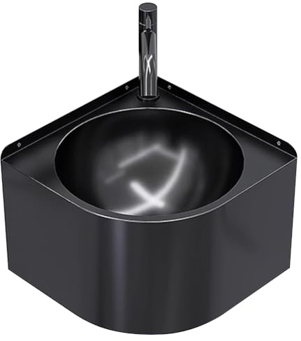 HEFJIAYCIQ Lavabo De Esquina Para Baño, Lavabo Triangular De Acero Inoxidable Para Tocador, Montado En La Pared, Para El Hogar, Dormitorio, Garaje O Cocina,Black 1,32x32x24cm