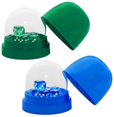 Dice Cup with Lid – 2 Pack Transparent Shaker Set with 12 Dice (Blue & Green) for Yahtzee, Farkle, Liar's Dice, Travel Board Games & Game Night Accessories