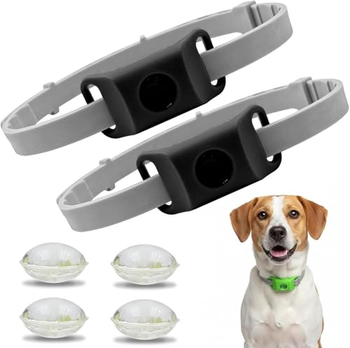 Pets Collier Anti Puce et Tique Naturel pour Chien, Répulsif aux Huiles Essentielles avec 4 Capsules Remplaçables, Collier Réglable sans Contact Direct Peau, Compatible AirTag (Noir-2pcs)