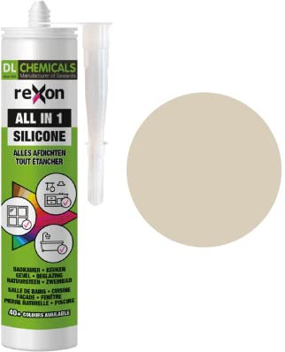 REXON Mastic Silicone Tout Usage - Calcaire beige - Sanitaire/Bain & Cuisine/Carrelage/Bâtiment - Extérieur et intérieur - Convient au bois, pierre, travertin et vitre (290 ml)