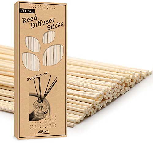 VFULIE 100 Pieces Reed Diffuser Sticks, Natural Wood Rattan Reed Sticks Aroma Diffuser Sticks Replacement for Aroma Fragrance Essential Oil Diffuse (Primary Colour)