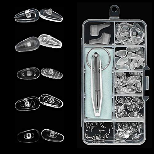 25 Paar Brille Nasenpads Silikon, Rutschfeste Nasenpad Brillenpads Klebe Brille Nasen Pads Brillen Reparatur Set mit Schrauben Pinzette und Reinigungstuch (Klar)