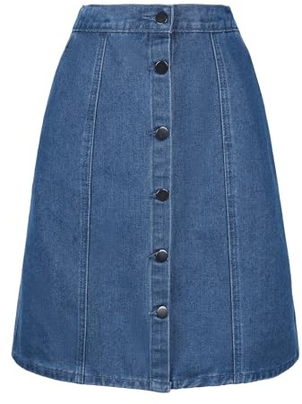 Allegra K Women's Denim Skirts Knee Length High Waist A-Line Jean Skirt Blue 12