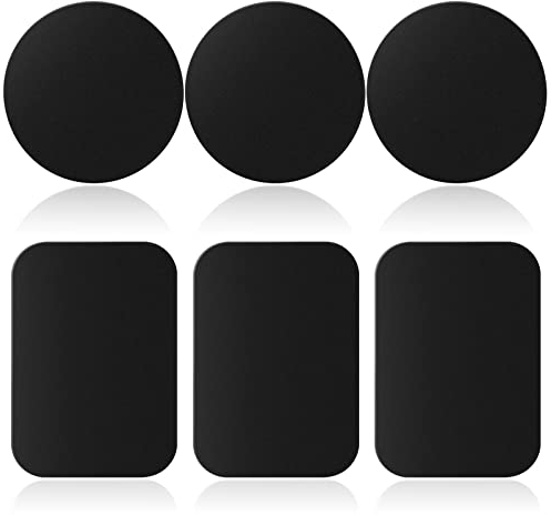 Rouclo Calamita per Cellulare Auto [6 Pezzi], Placche Metallo Universale Adesivo per Porta Cellulare Auto/Supporto Telefono Magnetico - 3 Rotondi e 3 Rettangolari（Nero）