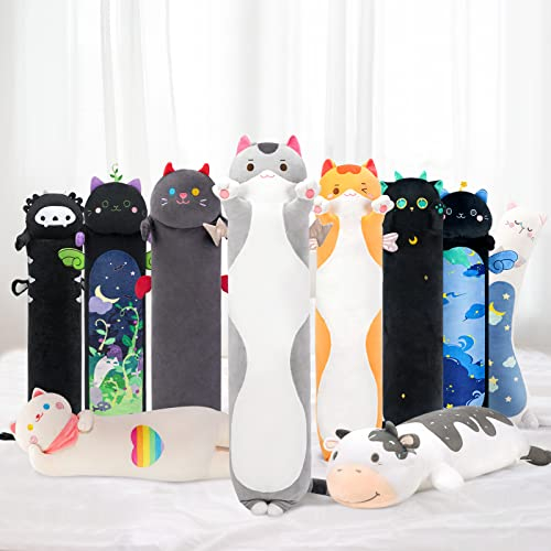 Mewaii Stofftiere Katzen Grau 90CM Plüsch Kissen Lang Kätzchen Plüschtier Ausgestopftes Tier Spielzeug Kuschelkissen Geschenk Plüschkissen über 3 Jahren