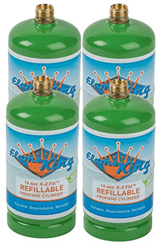 Flame King 1LB EMPTY Propane Cylinder Tank – Refillable – Reusable – Safe and Legal Refill Option – DOT Compliant – 16.4 oz for Camping, Backpacking, and Hiking (4-Pack), Green (YSN164-4)