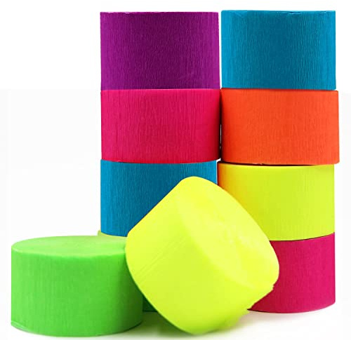 600feet Crepe Paper Streamers,6 Rolls Blacklight Party Streamer Decorations in 6 Colors for Neon Party,Wedding, Birthday, Glow Party Supplies…