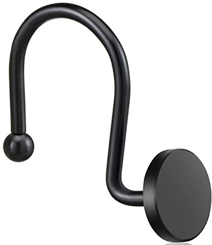 ZESLMG Shower Curtain Hooks, Black Shower Curtain Rings Rustproof Metal Round Decorative Shower Hooks Rings for Bathroom Shower Rods Curtains, Set of 12 Heavy Duty Solid Hooks
