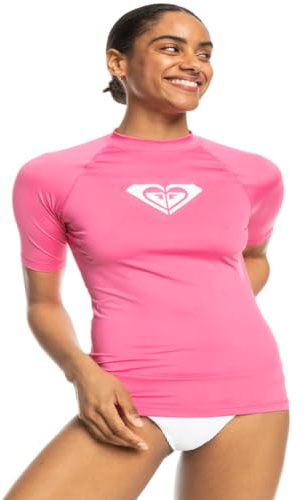 Roxy Maillot de bain à manches courtes pour femme Protection solaire UPF 50+ Rashguard à séchage rapide (XS-XXL), rose vif, Taille XS