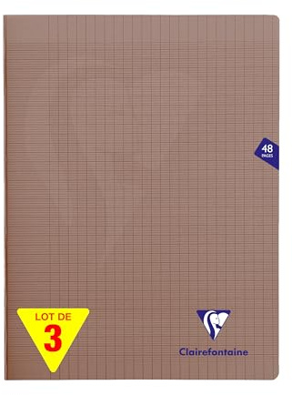Clairefontaine 363311AMZC Un lot de 3 Cahiers Agrafés Mimesys - 24x32 cm - 48 Pages Grands Carreaux - 90 g - Couverture Polypro - Couleur Gris