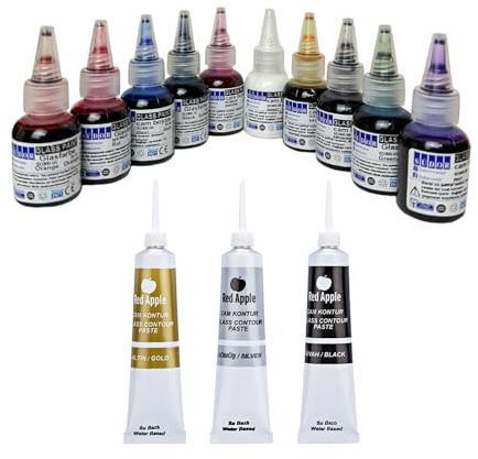 SÜDOR glasmålningsset Snabbtorkande glasmålningsset Vitrail Lämplig för dekorativ design. Glass Paint Stained Glass (10 färger x 25 ml och konturfärger (3 x 25 ml