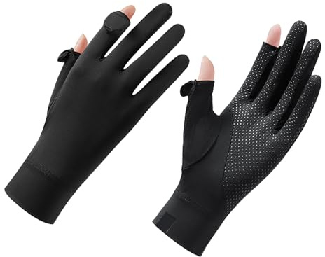 JIAHG Gants UV Protection Solaire Femme Gants Mince de Conduite Voiture à écran Tactile Mitaines Soie de Glace Léger Respirant Antidérapant pour Cyclisme Golf Pêche Camping