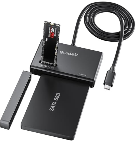 SUIDEK M.2 NVME SSD Enclosure Adapter, Type-C 10Gbps to NVME and SATA Hard Drive Reader External Adapter, M.2 NVMe & SATA to USB C Docking Station with M Key Any Sizes and 2.5/3.5 Solid State Disk