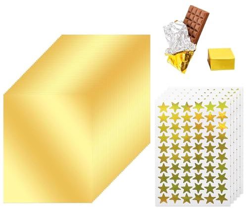 100 Fogli Di Alluminio E 5 Fogli Di Adesivi A Stella, Carta Da Regalo Per Alimenti, Confezioni Di Cioccolato, Articoli Per Feste