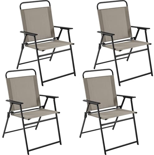 Yaheetech Outdoor Folding Dining Chairs Set of 4 with Armrests, Brown | All-weather Patio Garden Chairs | 550g Texteline, Steel | Foldable Space-Saving Storage | For Garden, Lawn, Porch, Backyard