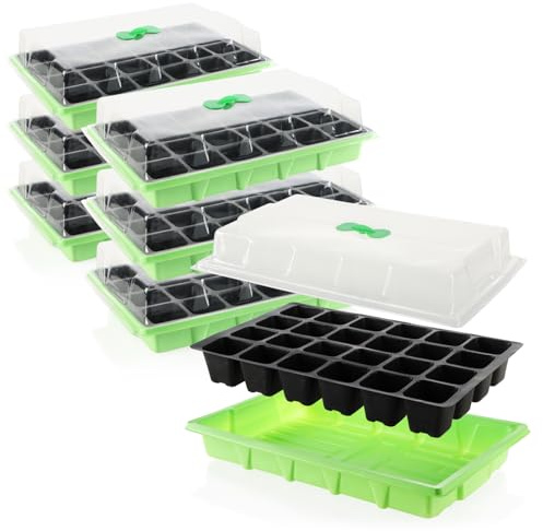 com-four® 6X Zimmergewächshaus - Pflanzkasten für die Wohnung - Anzucht-Set für 144 Pflanzen - Pflanzschale mit Deckel zum Anziehen - Saatschale mit Haube - Anzuchthaus - Gewächshaus (Anzuchtset 8)