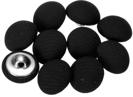 QUARKZMAN 10 stycken tygtäckta knappar set, 15 mm metallskaft runda öljetter tygknappar, pysselknappar, ersättningsknappar för gör-det-själv för sömnad, kläder kostymer rockar blusar tröjor, svart