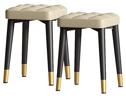 Generisch Esszimmerstühle, 2er-Set, stapelbarer Stuhlhocker, Moderne Küche mit schwarzen Metallbeinen, ledergepolsterter Akzentstuhl, Beistellstuhl für weiche Sitze im Schlafzimmer (/Beige A