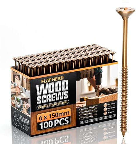 Multi Purpose Flat Head Wood Screws, 6 x 150mm 100pcs, Zinc Galvanized Single Thread Wood Screws Kit, Self Tapping Assortment Ideal for Diy,Furniture Fix, and Repairs