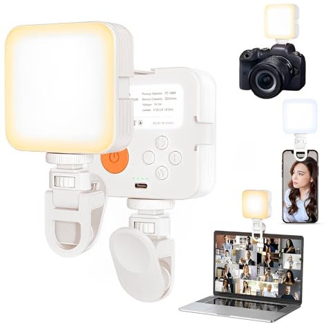 Luz para Selfies, Luz de Video, Luz para Teléfono Móvil de 2000 mAh, Lámpara LED Integrada de 108 Cuentas, con Clip para Teléfono Móvil, Adecuada para Computadoras, Teléfonos Móviles y Cámaras
