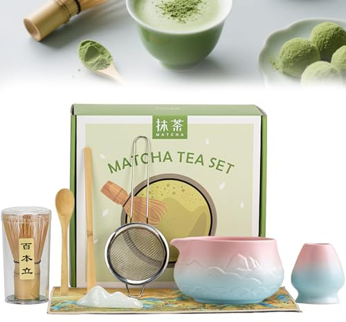 Neuytiky Te Matcha Kit,Matcha Kit De 8 Piezas, Con Batidora De Matcha, Cuenco De Matcha, Cuchara, Reposa Palillos, Colador, Portacucharas, Set de Regalo para Amantes del Matcha