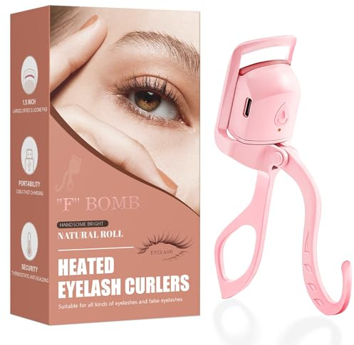C-Shaped Heated Eyelash Curler Fast Heat Up in 5s - Rechargeable Electric Eyelash Curler for 24H Long Lasting Curls - Safe Anti-Burn Lash Curler Elevate Your Beauty with Stunning Lashes (Pink, L)
