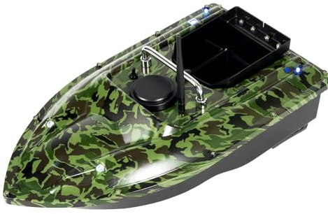 ureggvbu 500 m barca per mangimi da pesca a doppio motore, Fish Finder da 1,5 kg, barca da pesca telecomandata con indicatori di luce notturna, barca telecomandata per adulti per laghi appassionati di